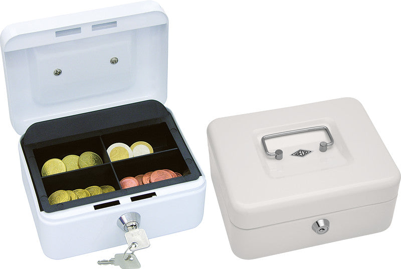 Wedo Geldkassette – mit Schlüssel – 15,2 × 11,5 × 8 cm – weiss – Stahl
