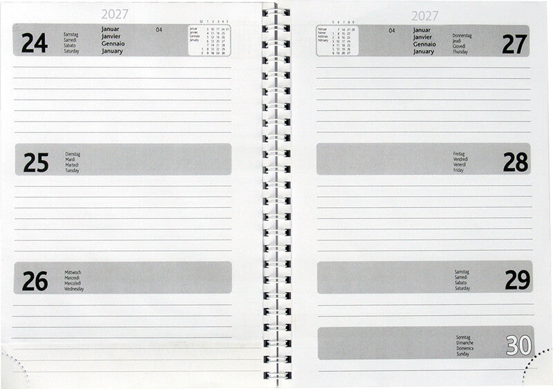 Simplex Agenda – 1 Woche/2 Seiten, Wire-O, A5, Jan–Dez 2027, mehrsprachig, Blau, FSC