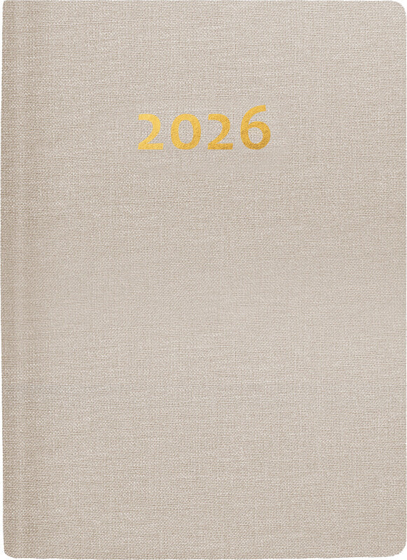 Biella Memento Agenda – 1 Woche/2 Seiten, gebunden, 10,1 × 14,2 cm, Jan–Dez 2026, mehrsprachig, beige, FSC