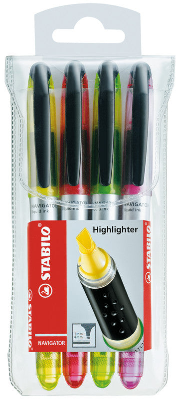 STABILO Navigator Textmarker Set 4 Farben – Keilspitze, 1–4 mm