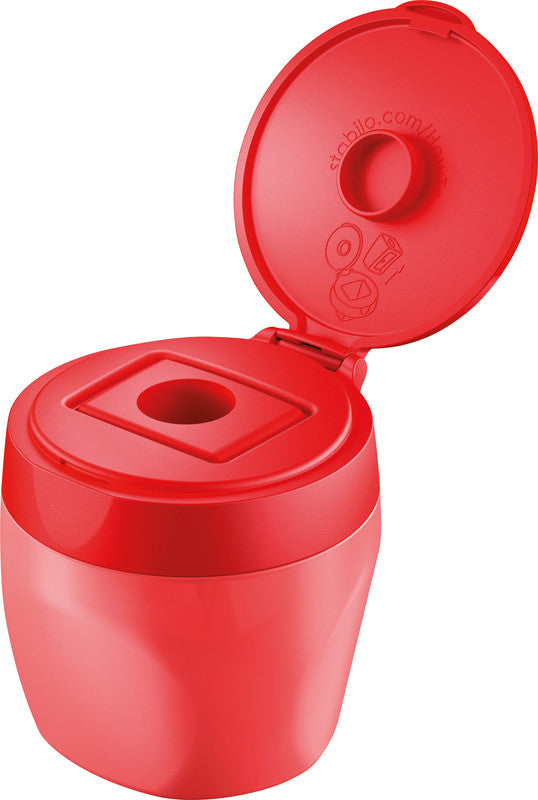 STABILO Spitzer – manuell, 1-Loch, mit Behälter, für Farbstifte Ø 15 mm, Kunststoff, rot, woody 3 in 1