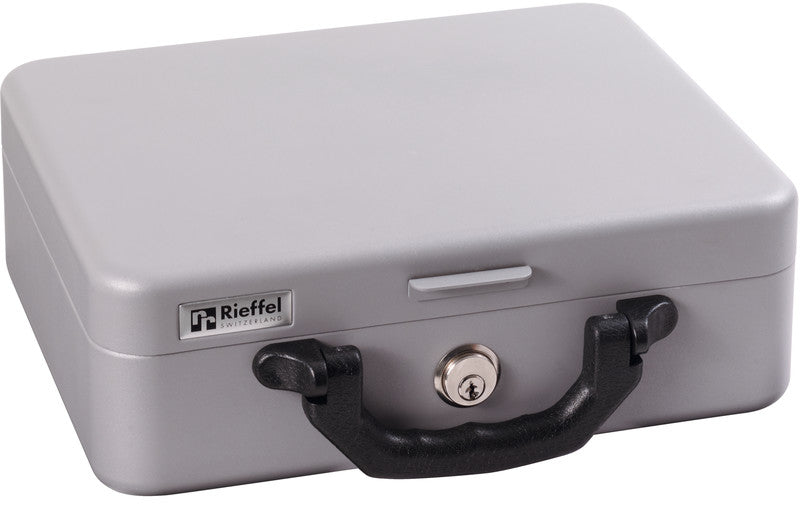 Rieffel Geldkassette – mit Schlüssel – 30 × 24,2 × 10,2 cm – Grau – Stahl
