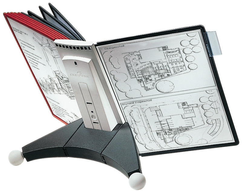 Durable Prospektständer Sherpa Table 10 – für A4, 10 Fächer, Schwarz/Rot, Kunststoff, 260×100×385 mm