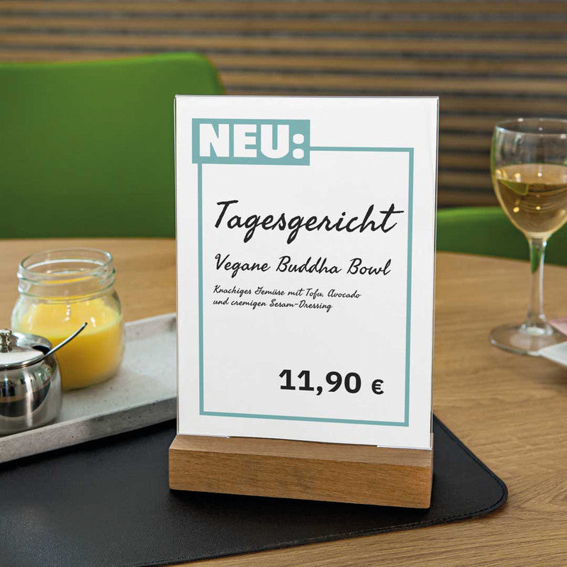 Sigel Tischaufsteller – für A5 hoch, transparent, Acryl/Eiche