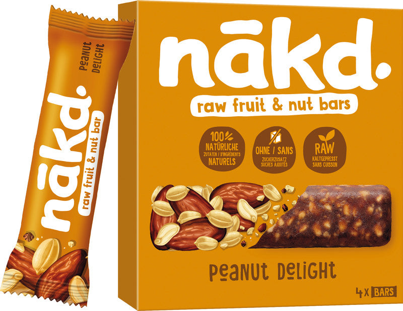 Nakd Riegel – Erdnussbutter, vegan, ohne Zuckerzusatz, 4 × 35 g (140 g)