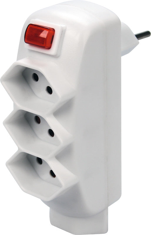 Steffen Abzweigstecker – 4 × T13, Stecker T12, Schalter, drehbar 300°, 10 A/250 V, Kinderschutz, weiss