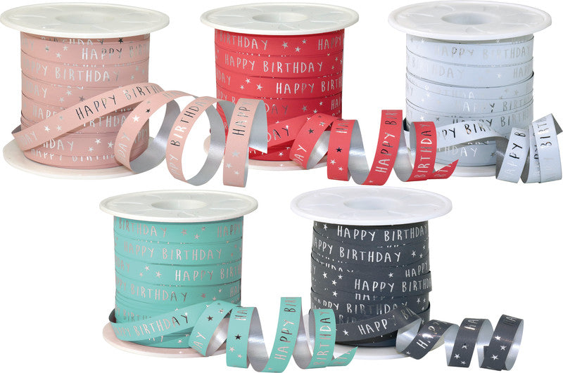 Präsent Geschenkband – Happy Birthday – Kunststoff, Mint – 10 mm × 100 m