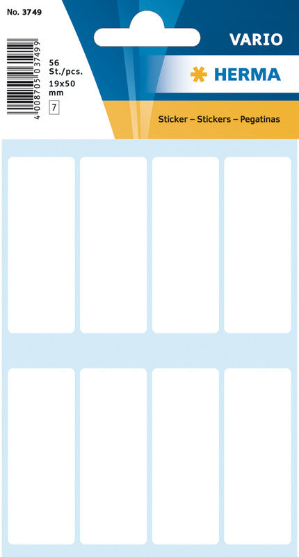 HERMA Vario Schuletiketten – 19×50 mm, Abgerundete Ecken, 56 Stk, 7 Bogen, Papier, Permanent Haftend