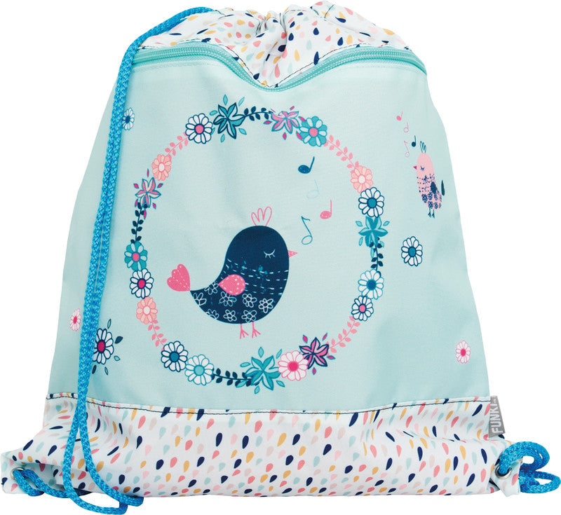 Funki Sportbeutel – 12 l, Motiv Singvogel, wasserabweisend, 36 × 42 cm