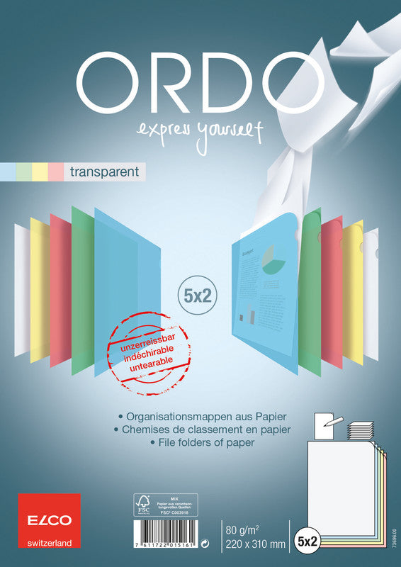 Elco Sichtmappe A4 – farbig sortiert, Papier, 10er-Pack