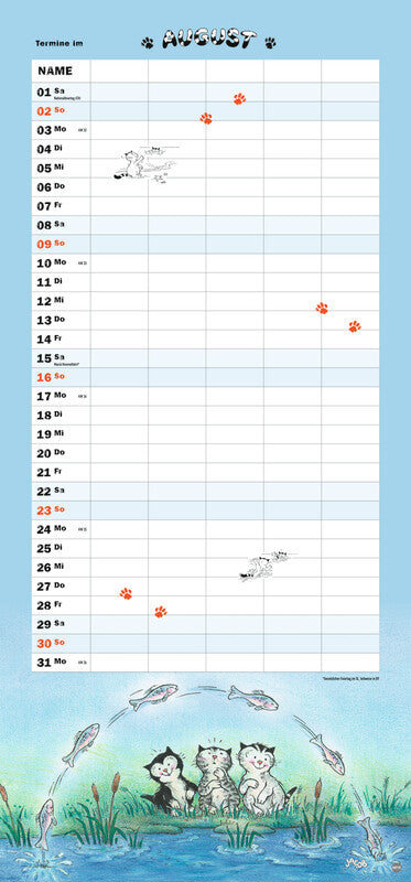 Heye Familienplaner Katzenliebhaber – für Familien – 5 Spalten – Deutsch – 2026 – 21 × 45 cm