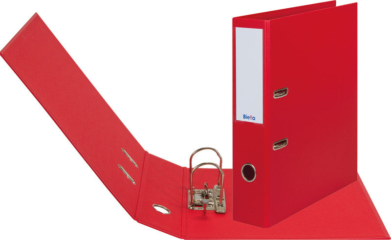 Biella Ordner – A4 hoch – 2-Ring Hebelmechanik, Rücken 70 mm – rot, mit Niederhalter, mit Griffloch