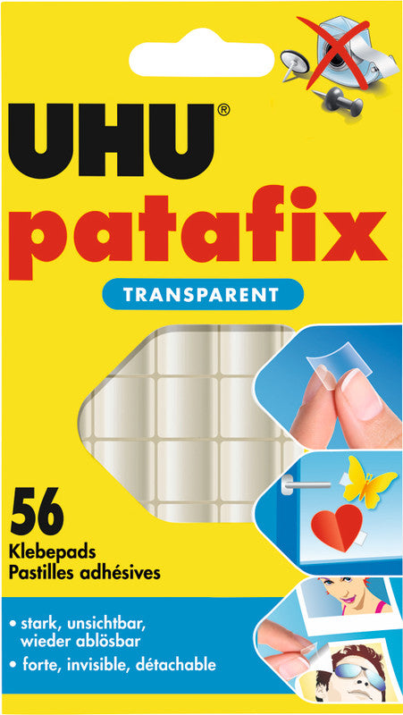 UHU Klebepads patafix – transparent – 12 × 12 mm – 56 Stück – wiederablösbar