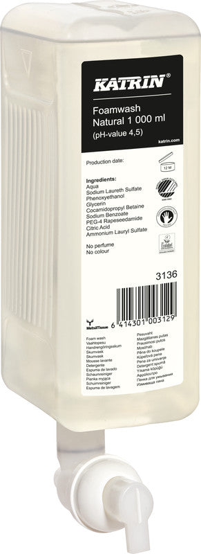 Katrin Inclusive Nachfüllung – Seifenkartusche, Schaumseife, Parfümfrei, 1000 ml, für KATRIN Inclusive Spender