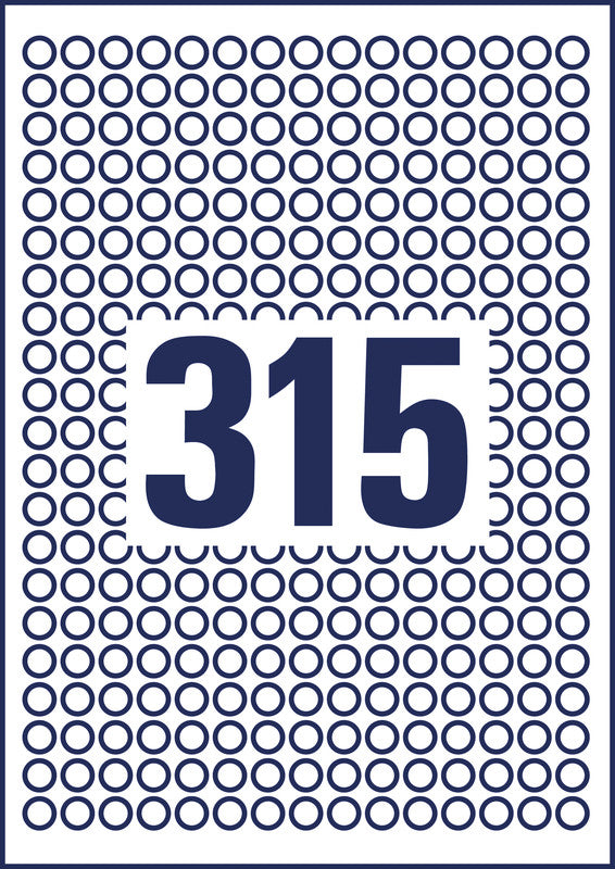 Avery Markierungspunkte Ø 10 mm – Weiss – 315 pro Blatt, 10 Blätter (3'150 Stk.) – Papier, permanent haftend