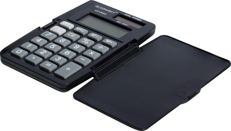 Q-connect Taschenrechner KF19062 – 8-stellig, LCD, Prozent, Solar + Batterie, 61×94×10 mm