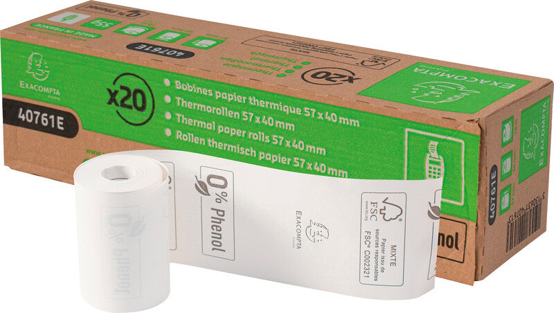 Exacompta Thermorolle 57 mm × 18 m, ohne Kern, Ø 40 mm, phenolfrei