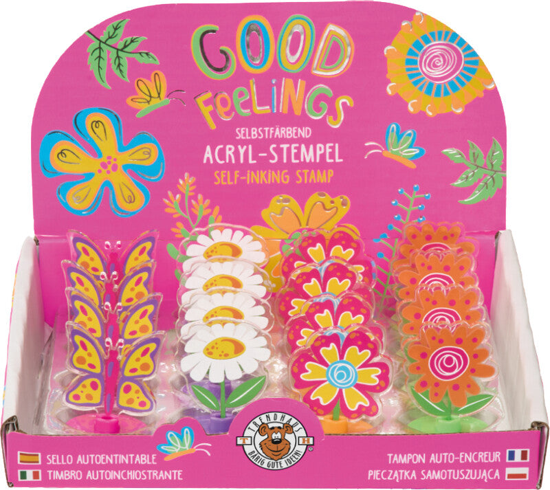 Trendhaus Good Feelings – Selbstfärbender Motivstempel, Motiv sortiert, Abdruck 22 × 37 mm – farbig sortiert