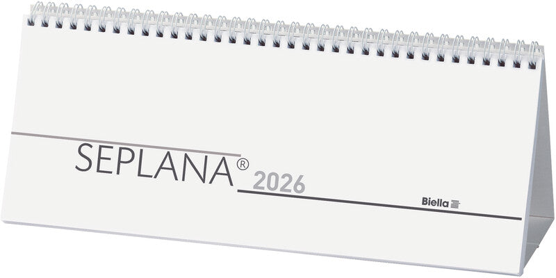 Biella Seplana Wochenplaner – 1 Woche/2 Seiten, Spiralbindung, 29,8 × 11,7 cm, Jan–Dez 2026, mit Ständer, FSC
