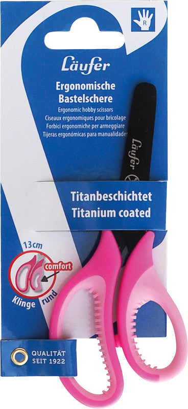 Laufer Kinderschere – titanbeschichtet, für Rechtshänder, abgerundete Spitzen, Kunststoffgriffe, Pink