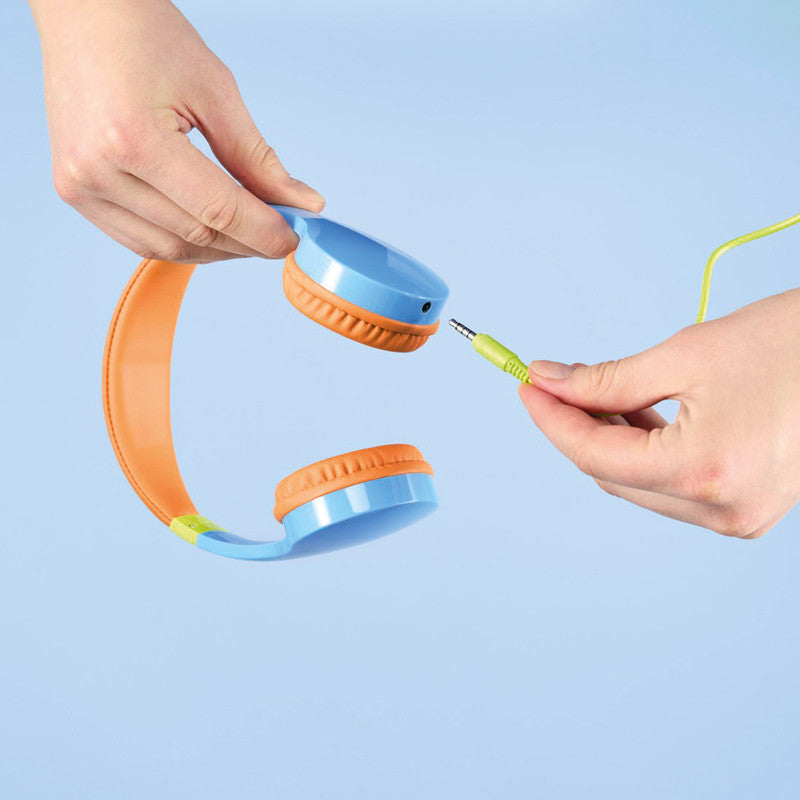 Hama Kids Guard – On-Ear Headset – 3,5 mm Klinke, abnehmbares Kabel, Lautstärkebegrenzung 85 dB – Blau/Orange