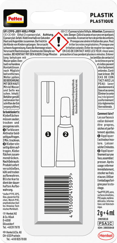 Pattex Sekundenkleber – Tube, Aktivator-Stift, permanent, transparent, schnelltrocknend, 3 g