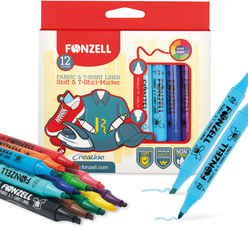 Fonzell Textilmarker für Permanentmarker – sortiert, 12er Pack