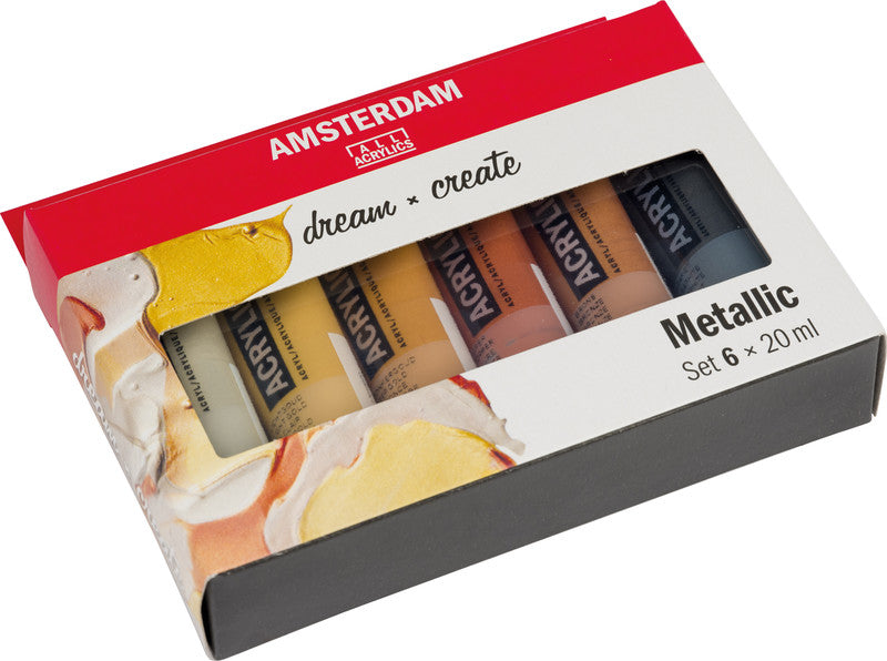 Royal Talens Amsterdam – Acryl Standard – Acrylfarbe – 6 Farben, metallic, 6 × 20 ml