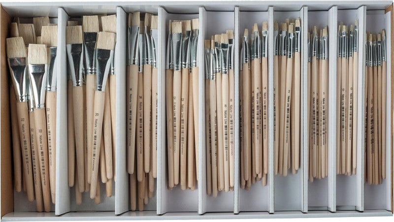 Pinsel-Set – Flachpinsel, Schweineborsten, Holzstiele, 120er-Set, mit Aluminiumzwinge