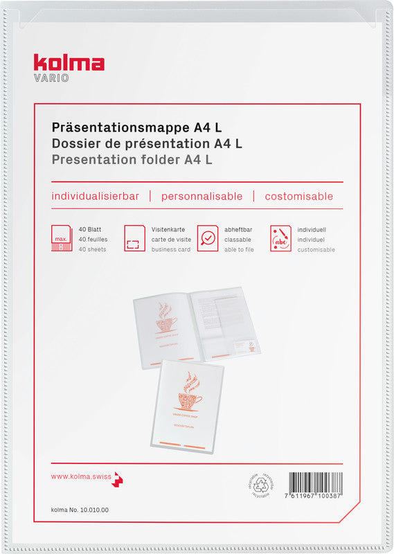 Kolma Konferenzmappe – A4, mit Fronttasche, integrierte Abheftvorrichtung, Kunststoff, transparent