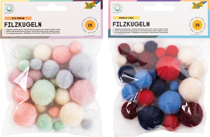 Folia Filzkugeln – sortiert – 25 Stück