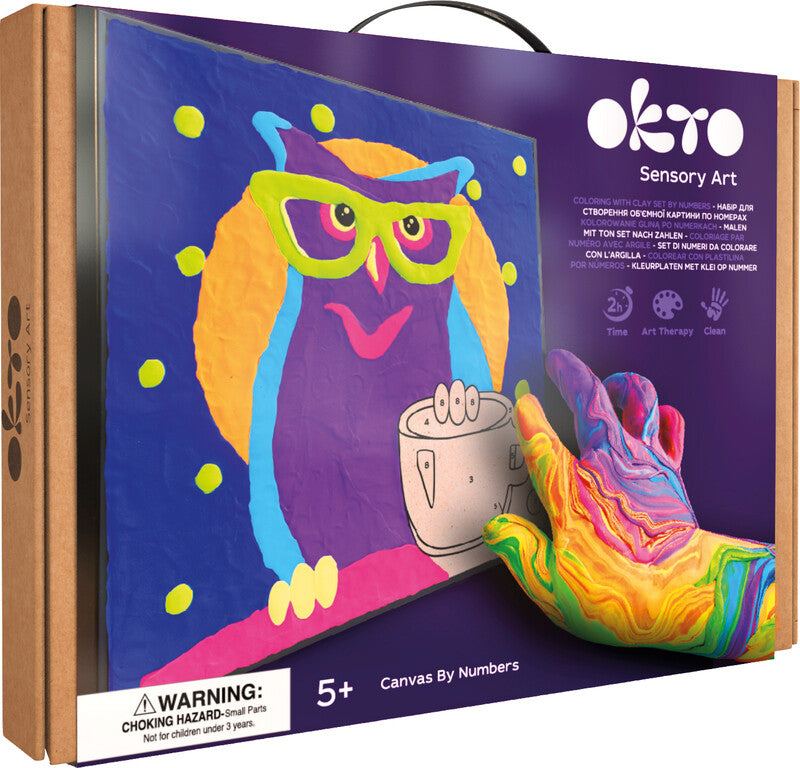 Okto Sensory Art – Modelliermasse-Set Air Clay Owl – ab 5 Jahren – 14 Modelliermassen – 290 × 290 mm
