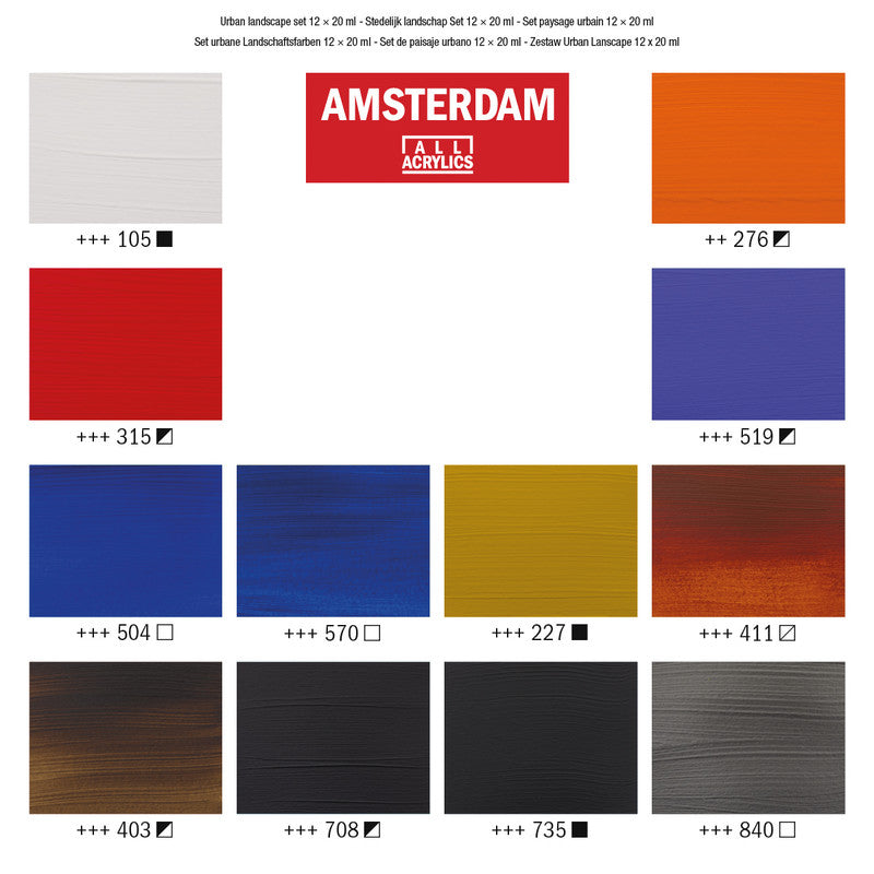 Royal Talens Amsterdam – Acryl Standard – Acrylset – 12 Farben, sortiert, 12 × 20 ml