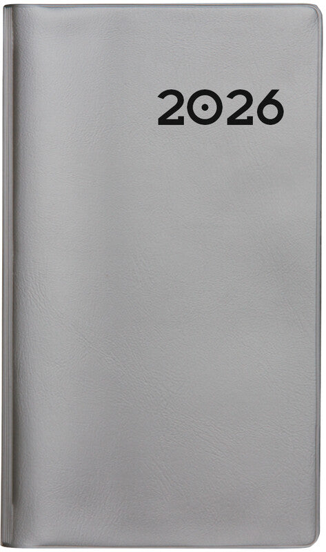 Biella Planer Paris Agenda – 1 Monat/2 Seiten, geheftet, 7,5 × 12,6 cm, 15 Monate Okt–Dez, silber, PEFC