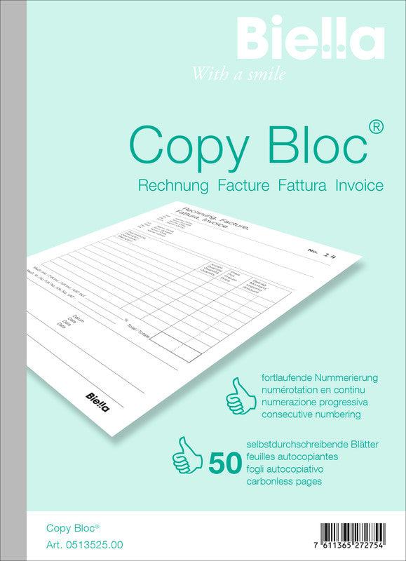Biella Formularblock – Rechnung, mehrsprachig, 50 Blatt, A5