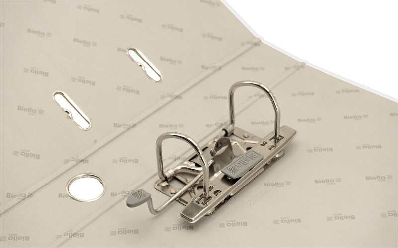 Biella Ordner – A4 hoch – 2-Ring Hebelmechanik, Rücken 40 mm – weiss, Griffloch, Raumsparösen