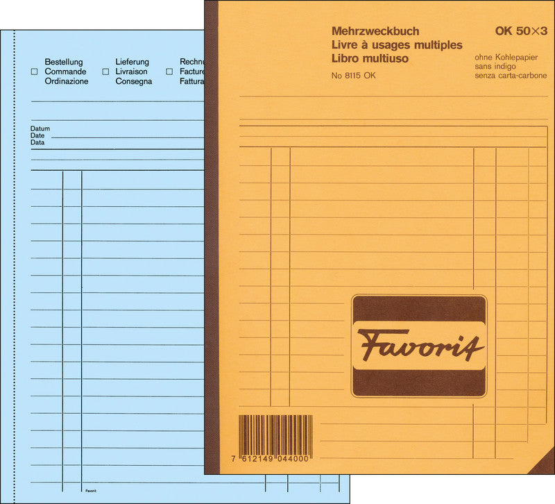 Favorit Formularblock – Deutsch, 50 Blatt, A5, Karton