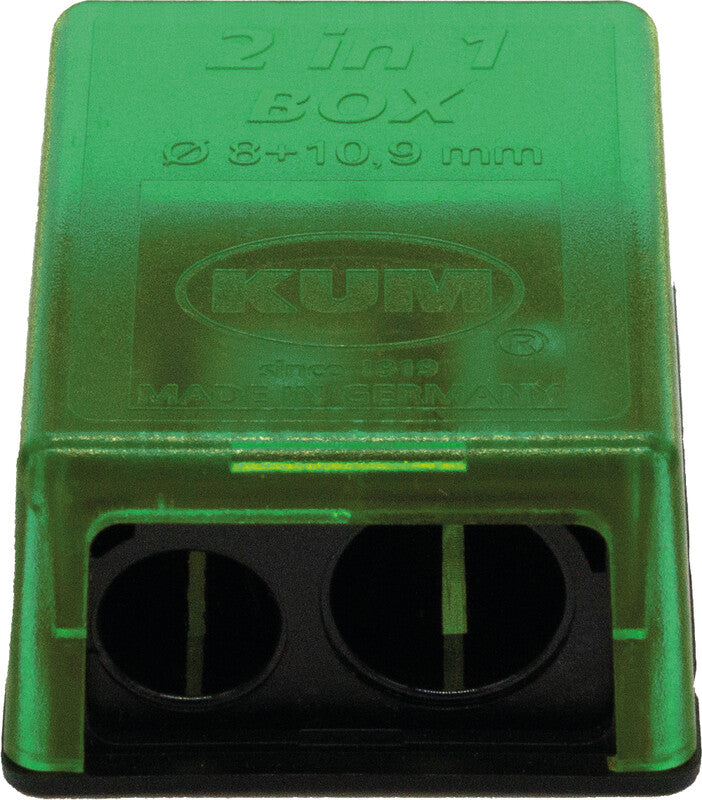 Kum Spitzer – manuell, 2-Loch, mit Behälter, für Blei- und Buntstifte Ø 8 und 11 mm, Kunststoff, grün