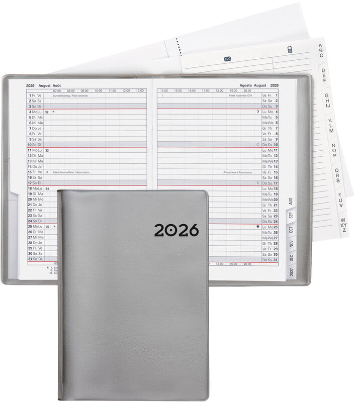 Biella Glasgow Planer – 1 Monat/2 Seiten, geheftet, 10 × 13,9 cm, 15 Monate Okt–Dez, 2026, Silber, PEFC