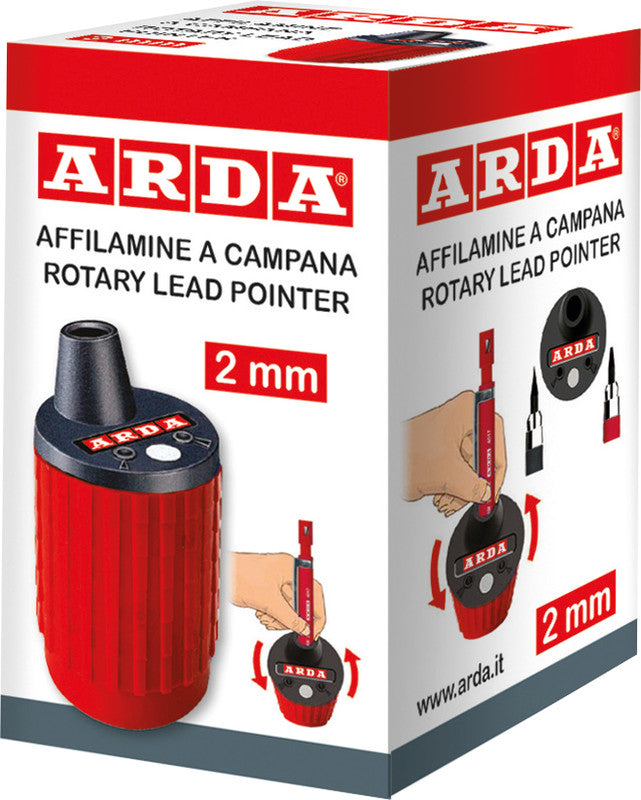 Arda Spitzer – manuell, mit Behälter, für Graphit- & Farbminen 2 mm, Kunststoff, rot