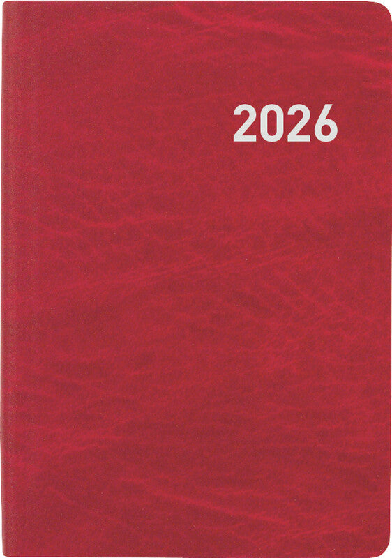 Biella Taschenagenda – 1 Woche/2 Seiten, gebunden, 7,6 × 11,0 cm, 2026, mehrsprachig, rot, FSC