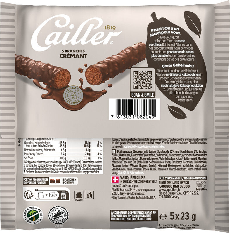 Cailler Branche Crémant Schokoladenriegel – Dunkel, 5 × 23 g (115 g)