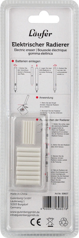 Laufer Radierer – für Bleistifte, Farbstifte – 85 × 255 × 30 mm – Kunststoff – blau