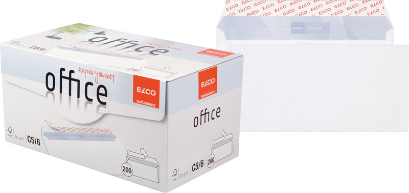 Elco Couvert C6/5 (229 × 114 mm), ohne Fenster, selbstklebend (Optifix), hochweiss, 80 g/m², Papier – 200 Stk.
