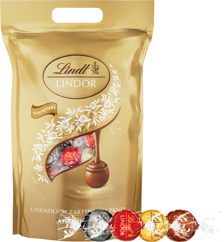 Lindt LINDOR Kugeln – assortiert (Milch, Weiss, Dunkel 60% Kakao, Haselnuss), 80 Stück (1 kg)