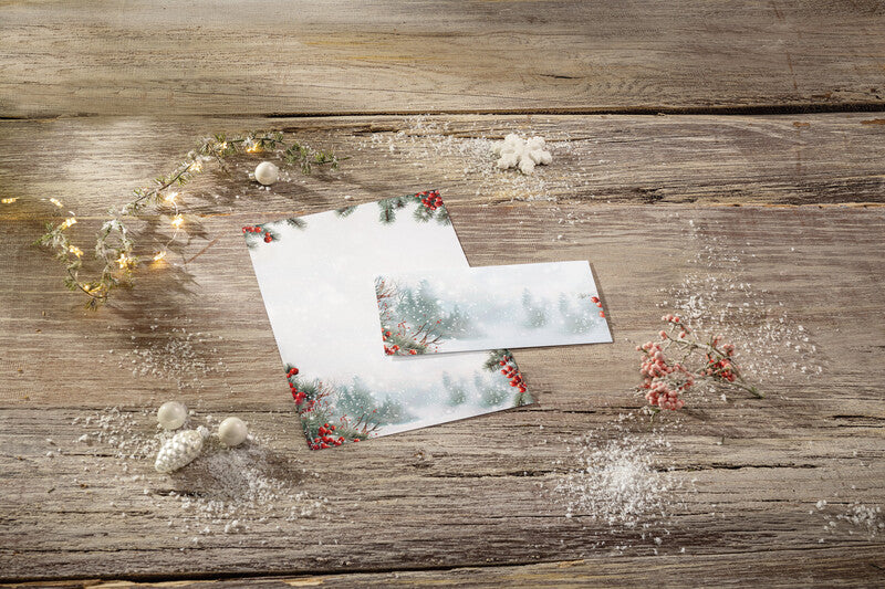 Sigel Weihnachts-Couvert C5/6 Scandinavian Snow, mehrfarbig, Nassklebung, 90 g/m², mit Innendruck – Sigel – 25 Stk.