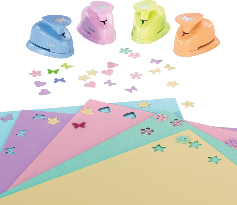 Hama Motivstanzer – 6 Motive sortiert (Herz, Stern, Blume, Schmetterling), Ø 16 mm, sortiert