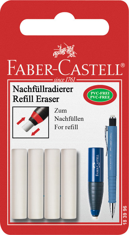 Faber-Castell Radierer-Nachfüller für 183997, 184400 – Weiss, PVC-frei, 4 Stk.
