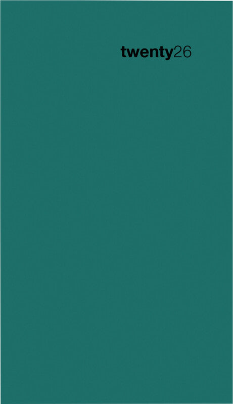 Biella Agenda – 1 Woche/2 Seiten, gebunden, 8,7 × 15,3 cm, Jan–Dez, 2026, Petrol, FSC