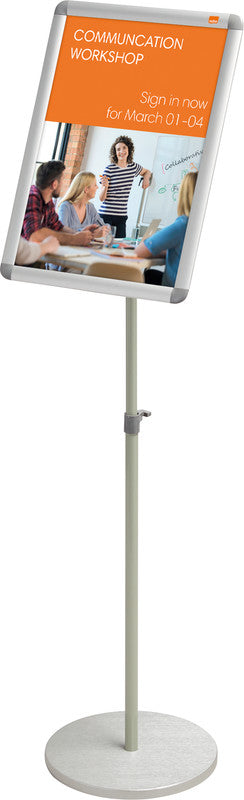 Nobo Infoständer Premium Plus – für A3 hoch/quer, silber/hellgrün, Metall, 300×300×900 mm